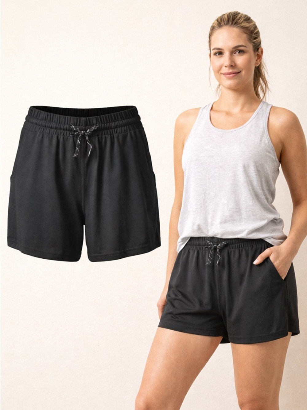 Pacific Trail | Black Athletic Shorts | Elastic Waist Drawstring | Medium